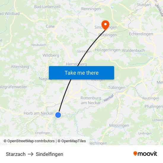 Starzach to Sindelfingen map