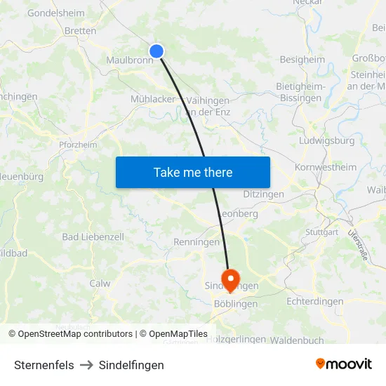 Sternenfels to Sindelfingen map