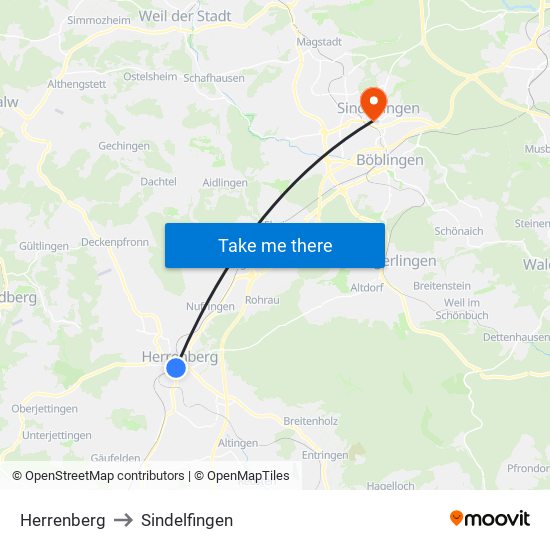 Herrenberg to Sindelfingen map