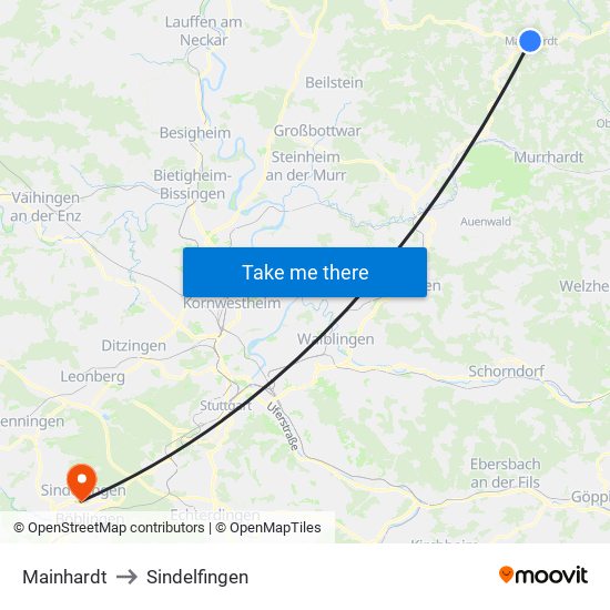 Mainhardt to Sindelfingen map