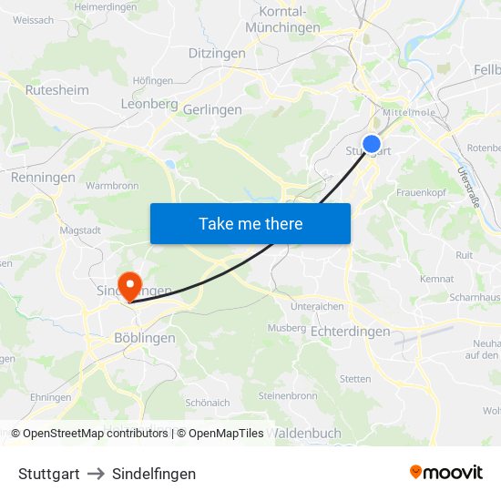 Stuttgart to Sindelfingen map