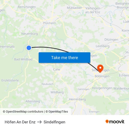 Höfen An Der Enz to Sindelfingen map