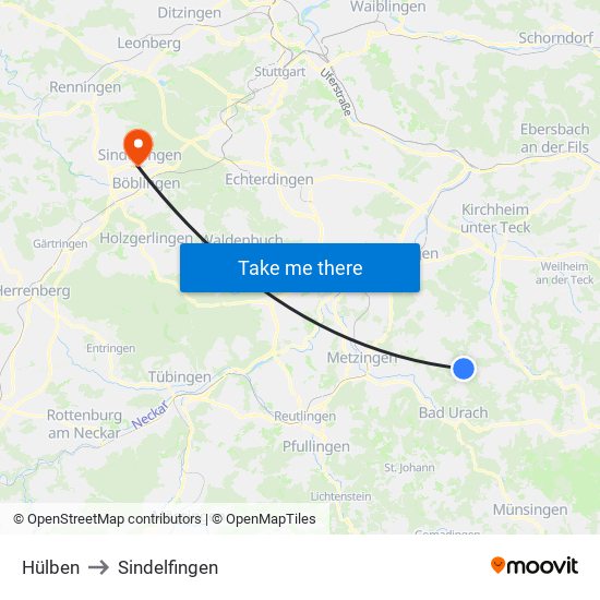 Hülben to Sindelfingen map