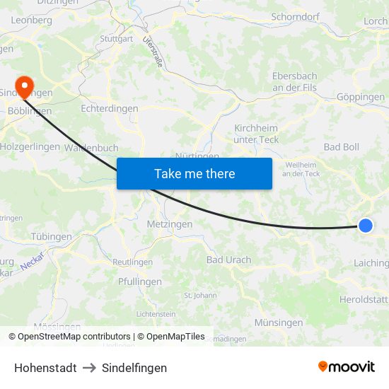 Hohenstadt to Sindelfingen map