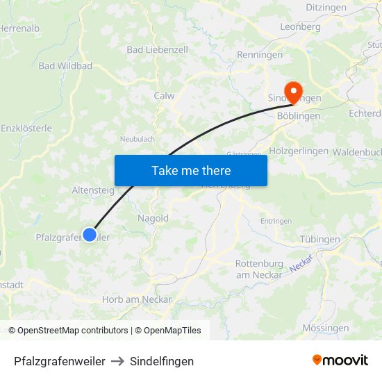 Pfalzgrafenweiler to Sindelfingen map