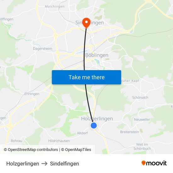 Holzgerlingen to Sindelfingen map