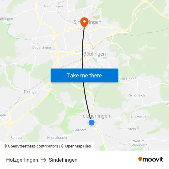 Holzgerlingen to Sindelfingen map