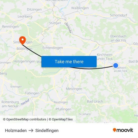 Holzmaden to Sindelfingen map