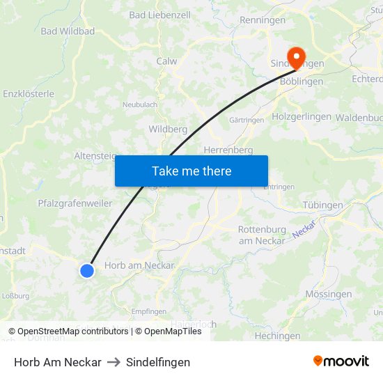 Horb Am Neckar to Sindelfingen map