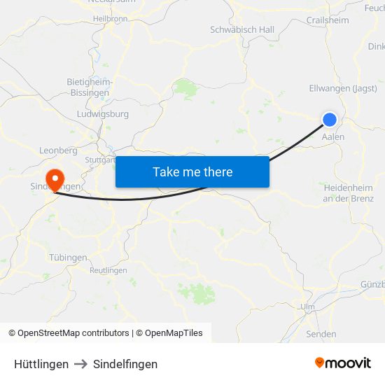 Hüttlingen to Sindelfingen map