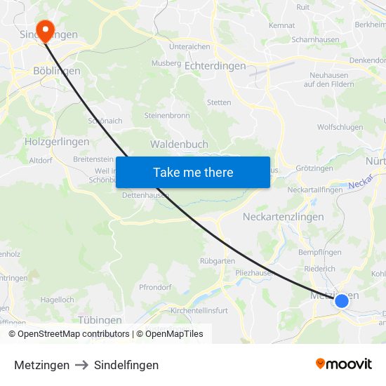 Metzingen to Sindelfingen map