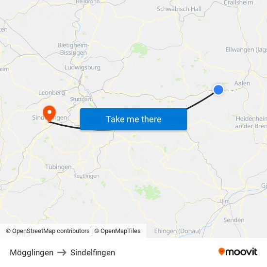 Mögglingen to Sindelfingen map