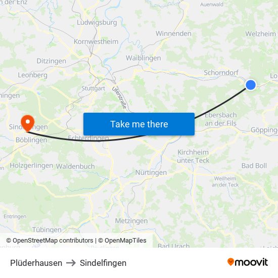 Plüderhausen to Sindelfingen map