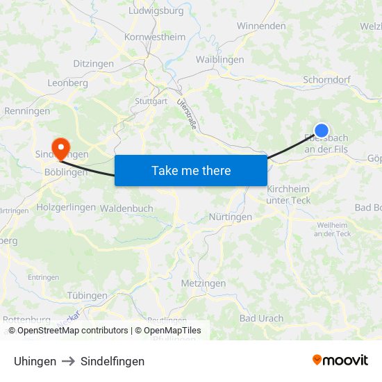 Uhingen to Sindelfingen map