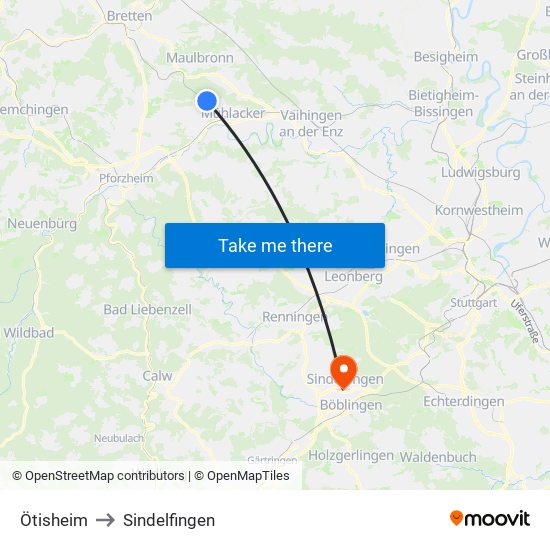 Ötisheim to Sindelfingen map