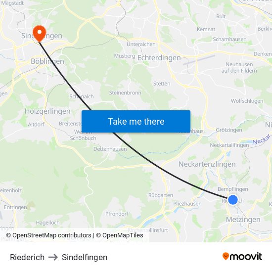 Riederich to Sindelfingen map