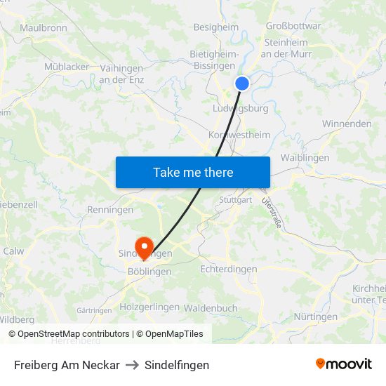 Freiberg Am Neckar to Sindelfingen map