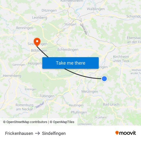 Frickenhausen to Sindelfingen map