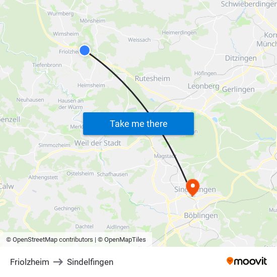 Friolzheim to Sindelfingen map