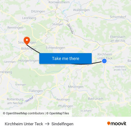 Kirchheim Unter Teck to Sindelfingen map