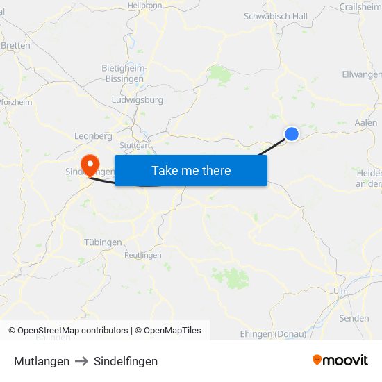 Mutlangen to Sindelfingen map