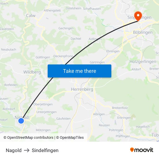 Nagold to Sindelfingen map