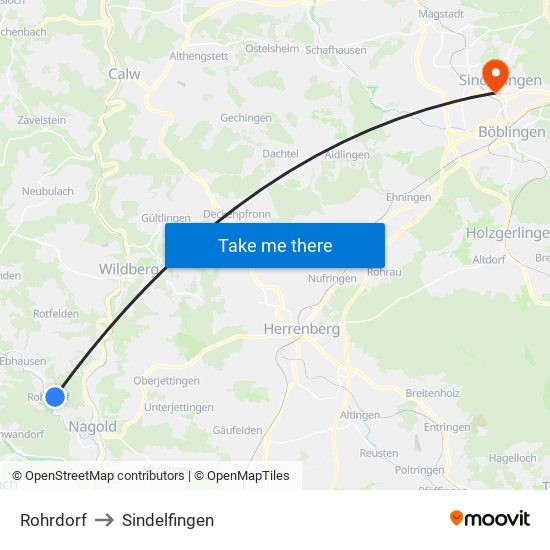 Rohrdorf to Sindelfingen map