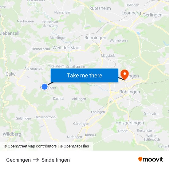 Gechingen to Sindelfingen map