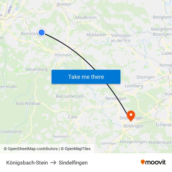 Königsbach-Stein to Sindelfingen map