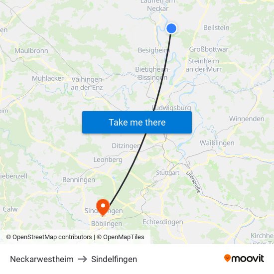 Neckarwestheim to Sindelfingen map