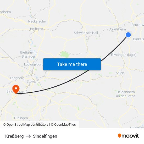 Kreßberg to Sindelfingen map