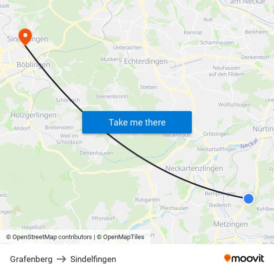 Grafenberg to Sindelfingen map