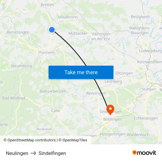 Neulingen to Sindelfingen map