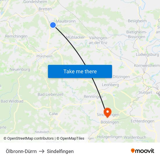 Ölbronn-Dürrn to Sindelfingen map