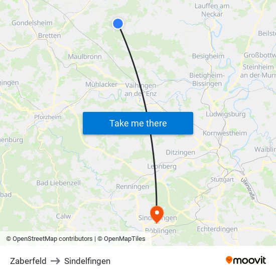 Zaberfeld to Sindelfingen map