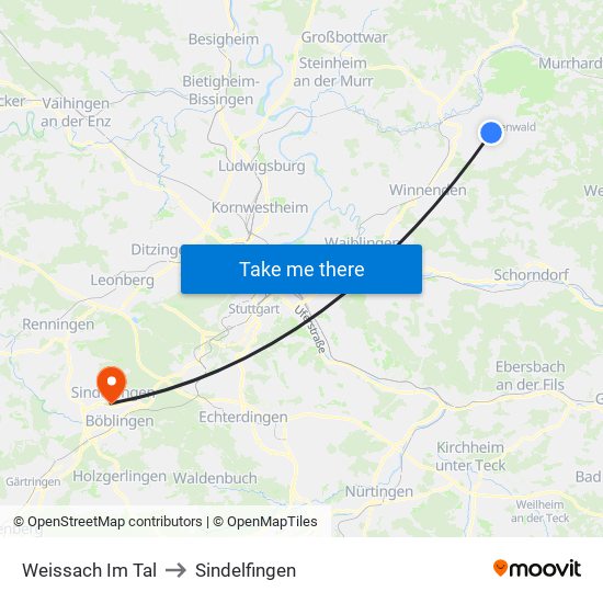 Weissach Im Tal to Sindelfingen map