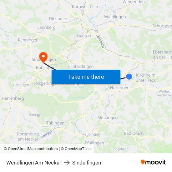 Wendlingen Am Neckar to Sindelfingen map