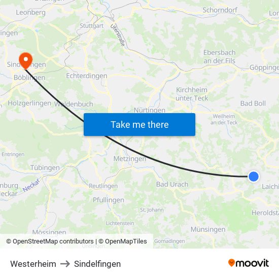 Westerheim to Sindelfingen map