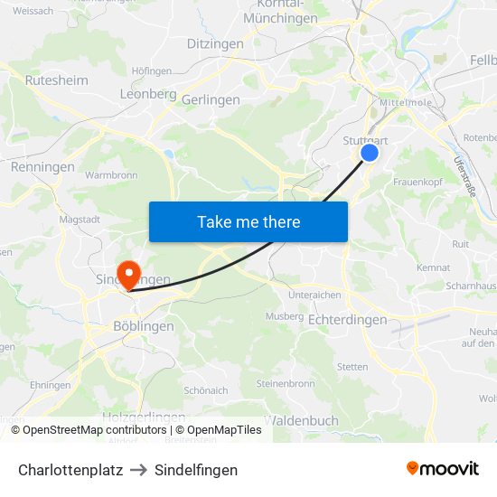 Charlottenplatz to Sindelfingen map