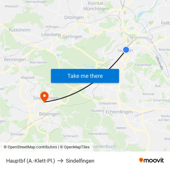 Hauptbf (A.-Klett-Pl.) to Sindelfingen map