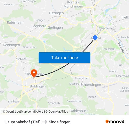 Hauptbahnhof (Tief) to Sindelfingen map