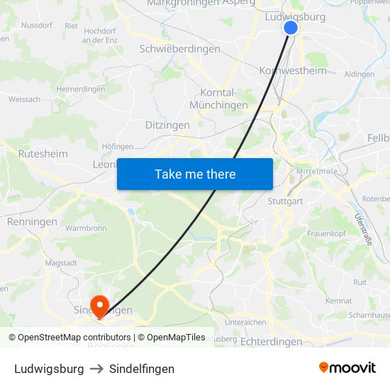 Ludwigsburg to Sindelfingen map