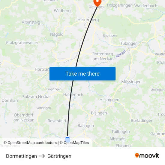 Dormettingen to Gärtringen map