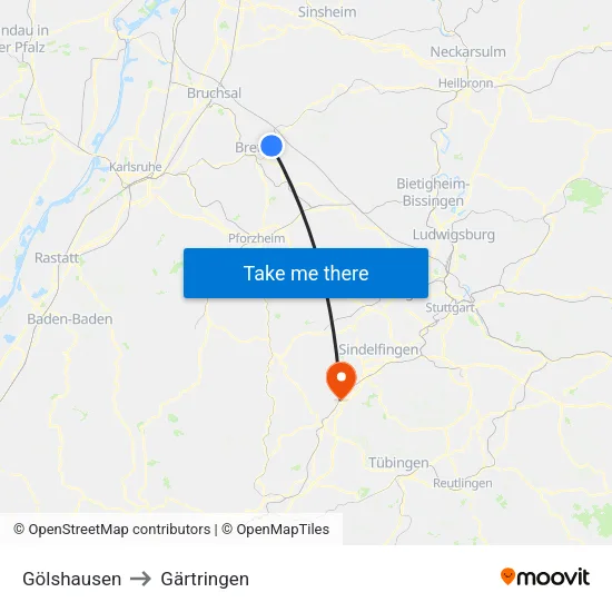 Gölshausen to Gärtringen map