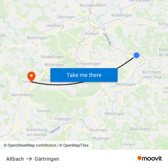 Altbach to Gärtringen map