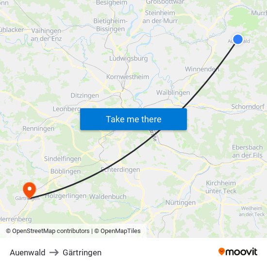 Auenwald to Gärtringen map