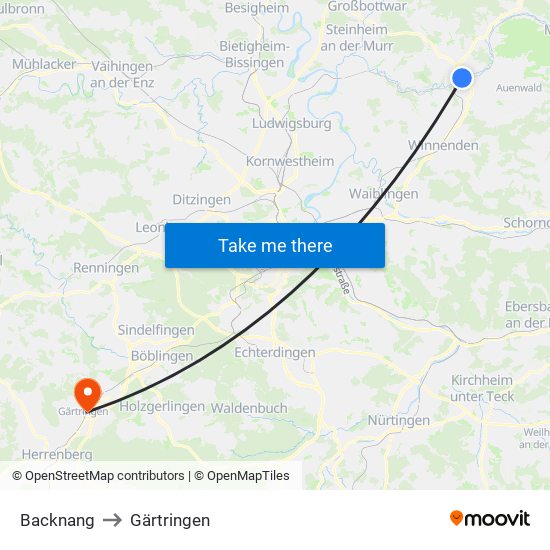 Backnang to Gärtringen map