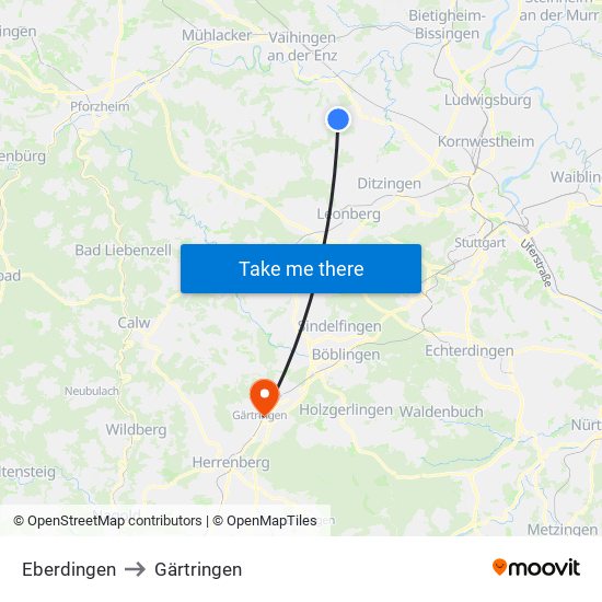 Eberdingen to Gärtringen map