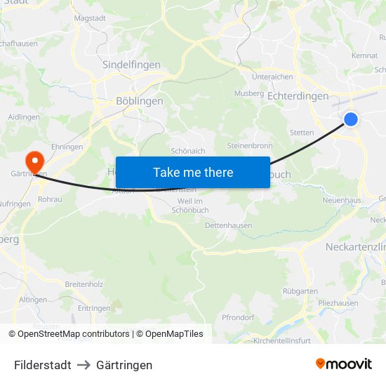 Filderstadt to Gärtringen map