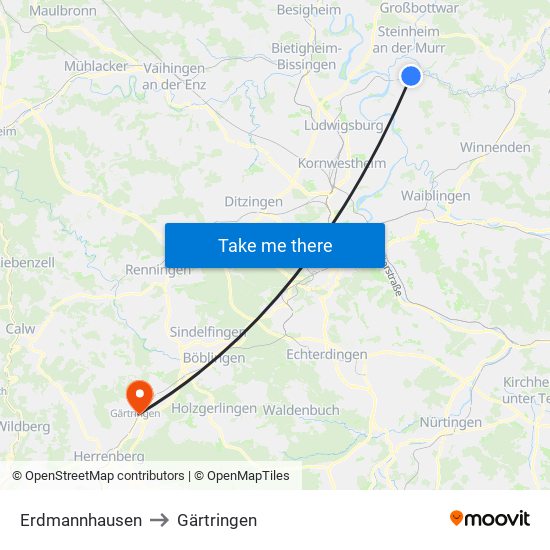 Erdmannhausen to Gärtringen map